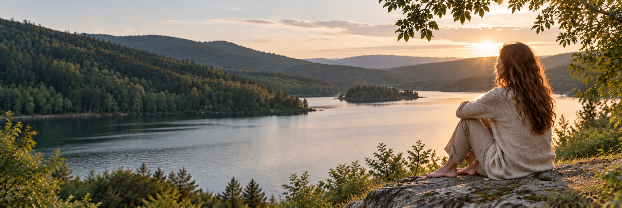 Ruhiger Blick auf den Edersee in warmer Abendstimmung